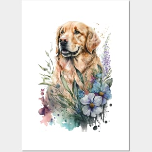 Pet Dog Portrait, Dog Owner Gift Idea, Cute Golden Retriever Watercolor Dog Portrait Posters and Art